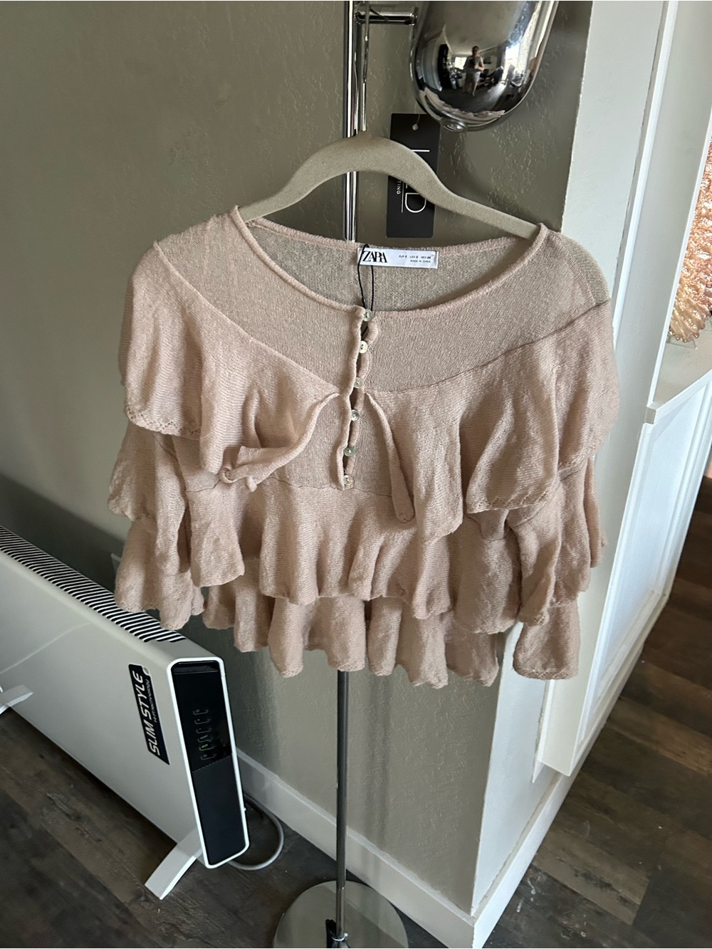 Zara Blush Dusty Rose Tiered Ruffle Knit Top